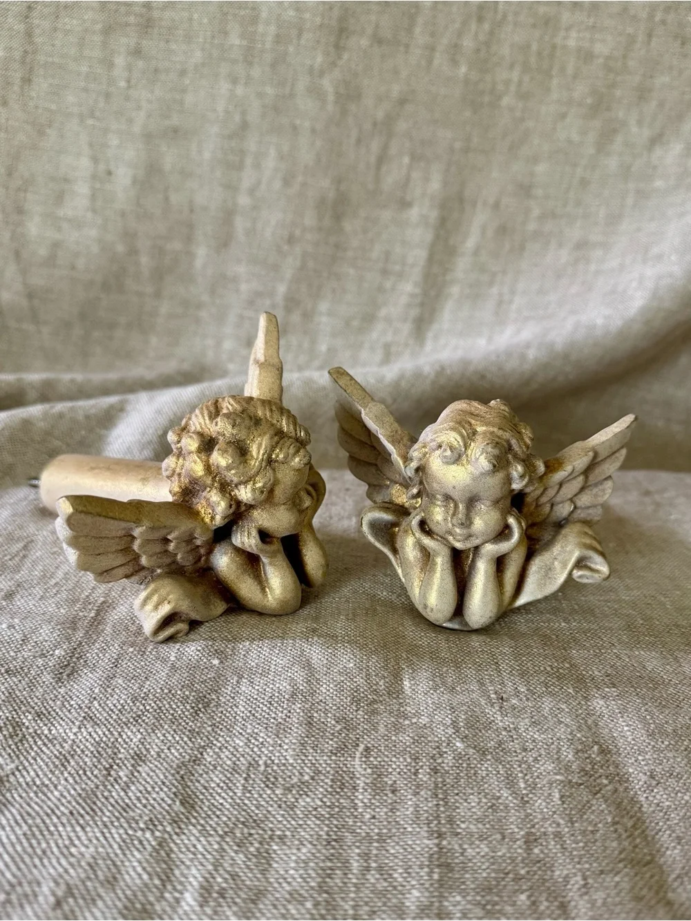 pair vintage cherub angel putti curtain hold backs tie backs